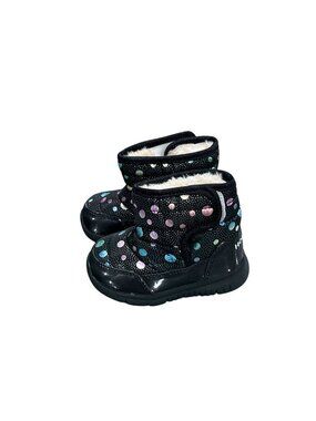 Hobibear Toddler Winter Boots Black Polka Dot Faux Fur Lined Size 23 Insulated N